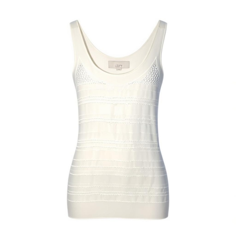 LOFT | Women’s LOFT Warm White Boho Beaded Pattern Tank Top, Size XS